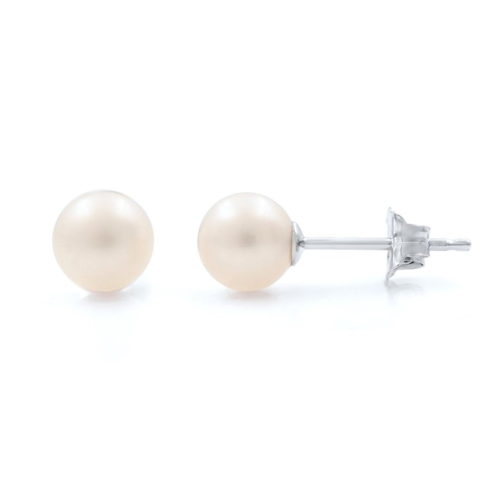 COPY - Rachel Koen Small White Natural Pearl Stud Earrings 14K White Gold 5mm